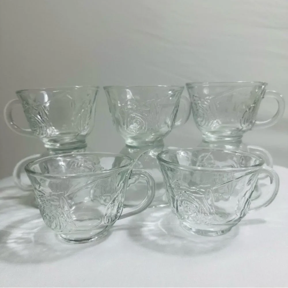 Punch Cups Vintage Clear Pressed Glass Rose Design Set of 8